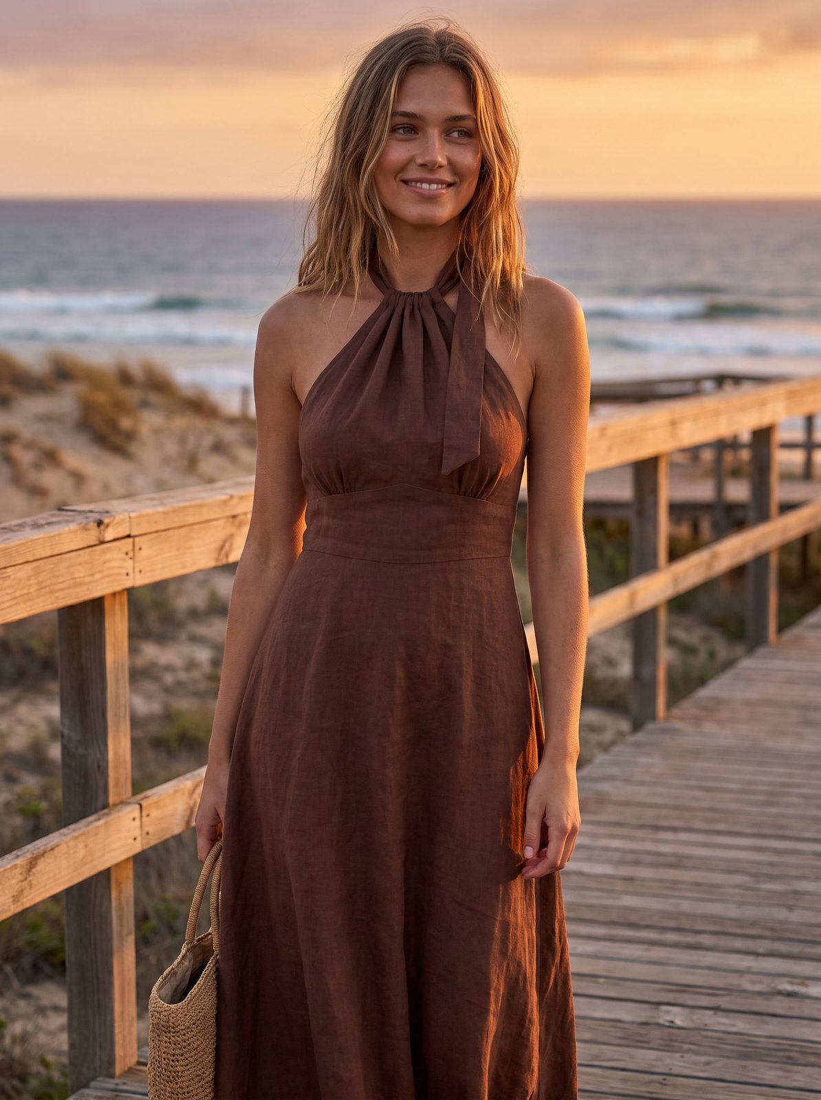 Chocolate brown halter neck maxi dress by Riley Belle