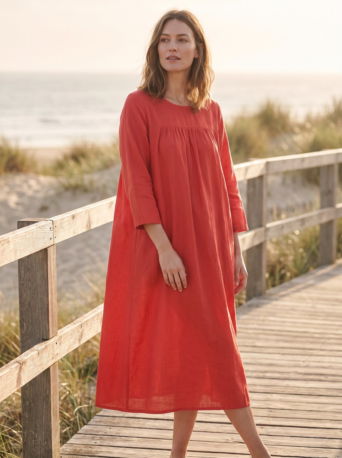 Red smock summer midi dress by Riley Belle