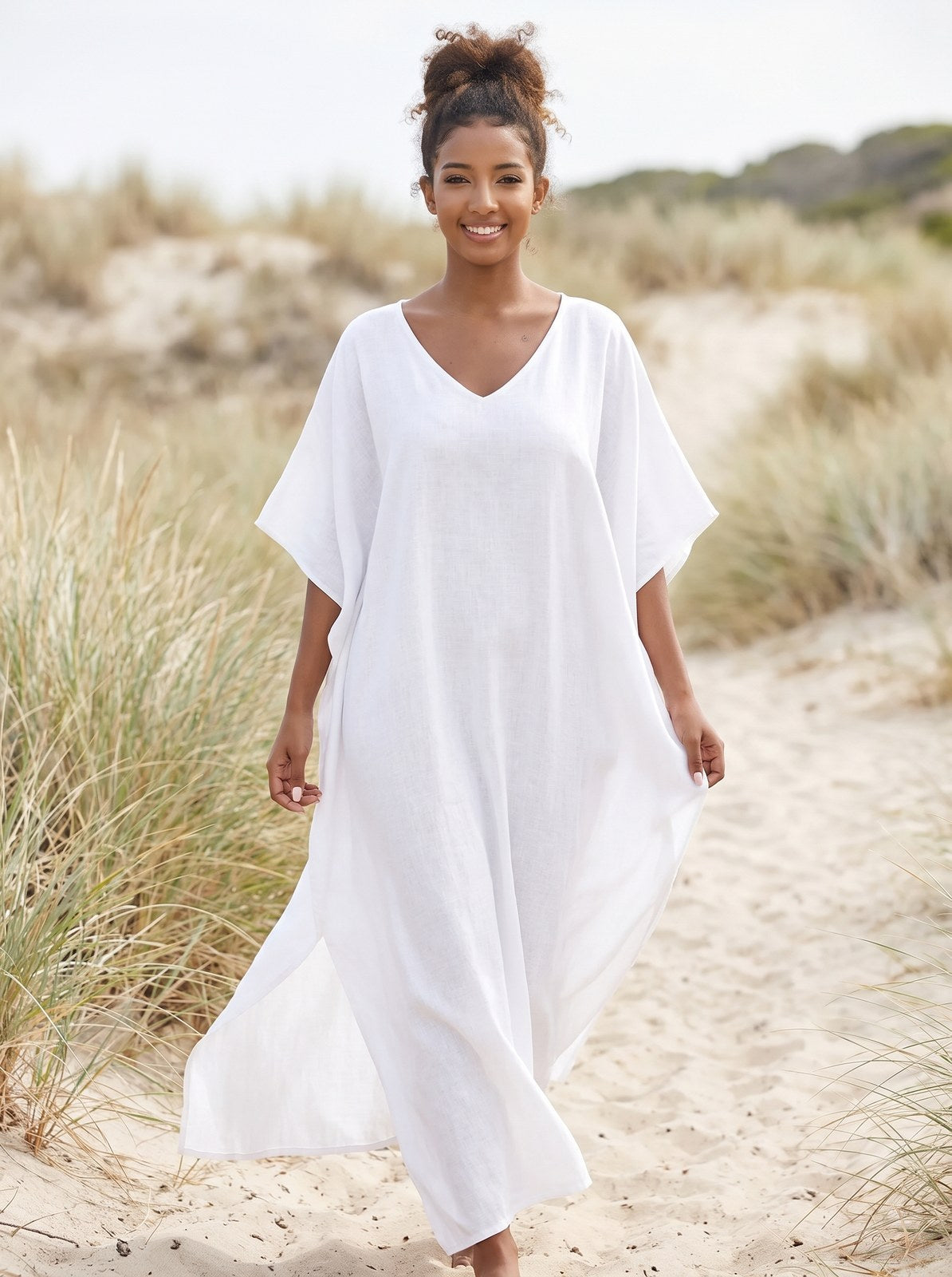 Kit Carefree White Beach Cover Up Kaftan Dress by Riley Belle