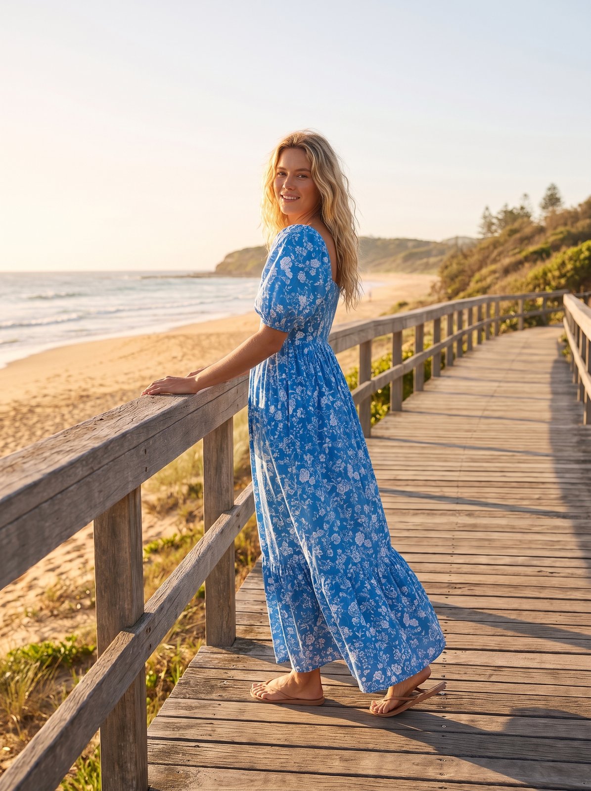Leni Calm Blue Floral Puff Sleeve Floral Maxi Dress by Riley Belle