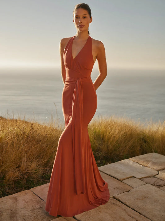 Sienna Graceful Terracotta Wrap Maxi Dress