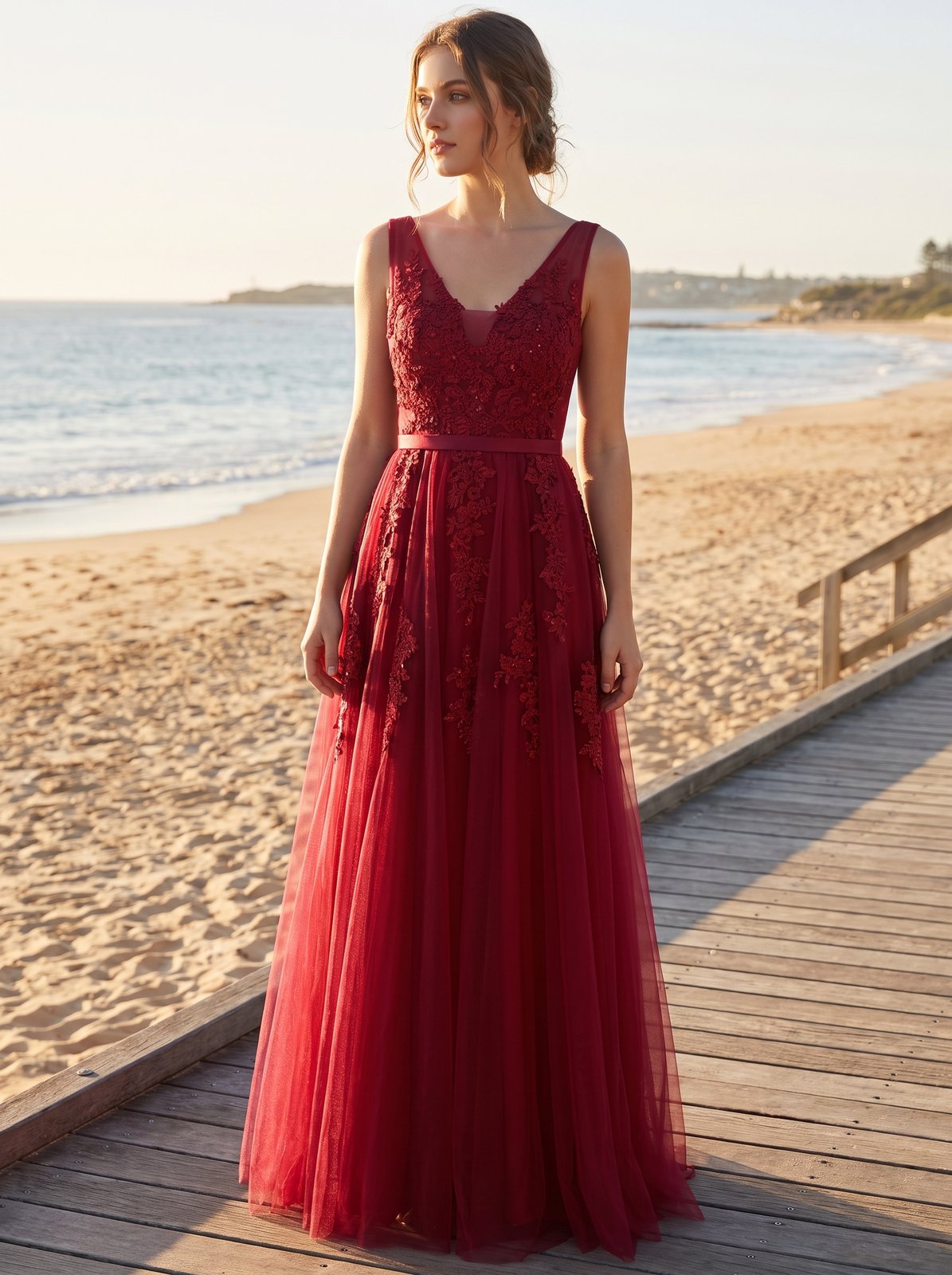 Vivienne Wine Lace-Appliqué Occasion Maxi Dress