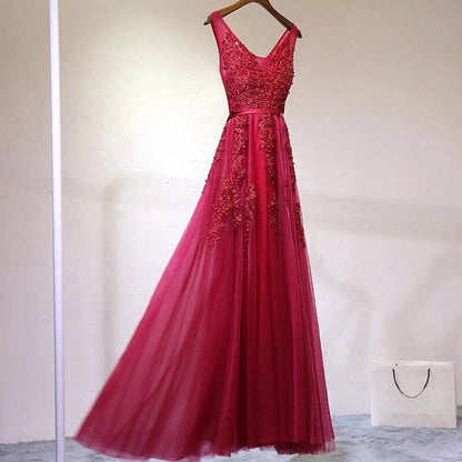 Vivienne Wine Lace-Appliqué Occasion Maxi Dress