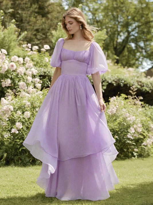 Elsie Dreamy Lilac Puff Sleeve Chiffon Maxi Dress