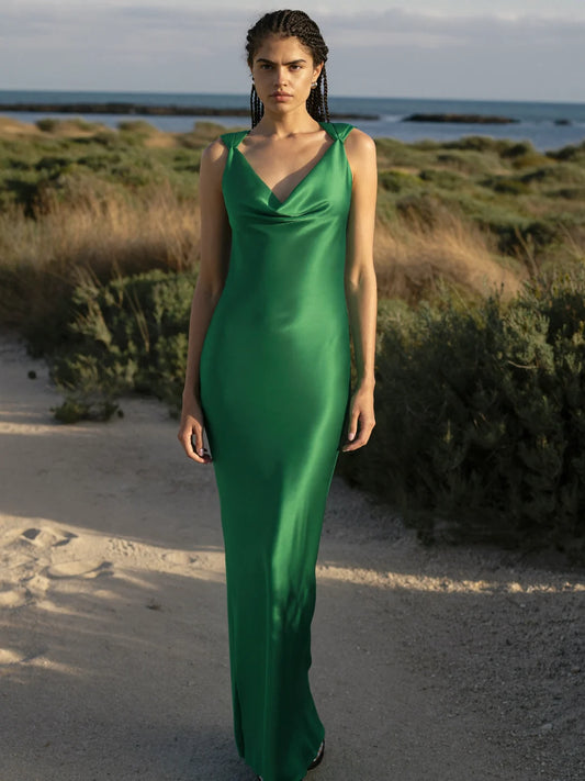 Harper Polished Emerald Green Cowl Neck Maxi Dress
