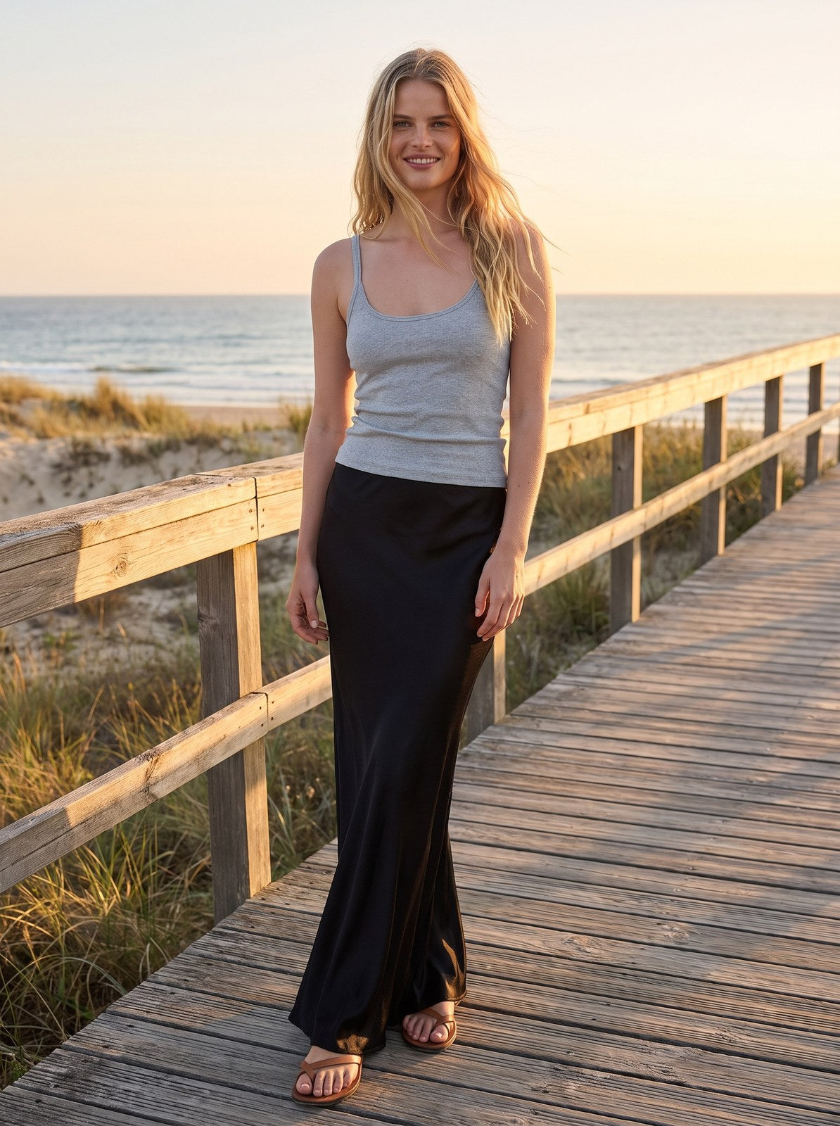 Alani Lustrous Black Satin Midi Skirt by Riley Belle