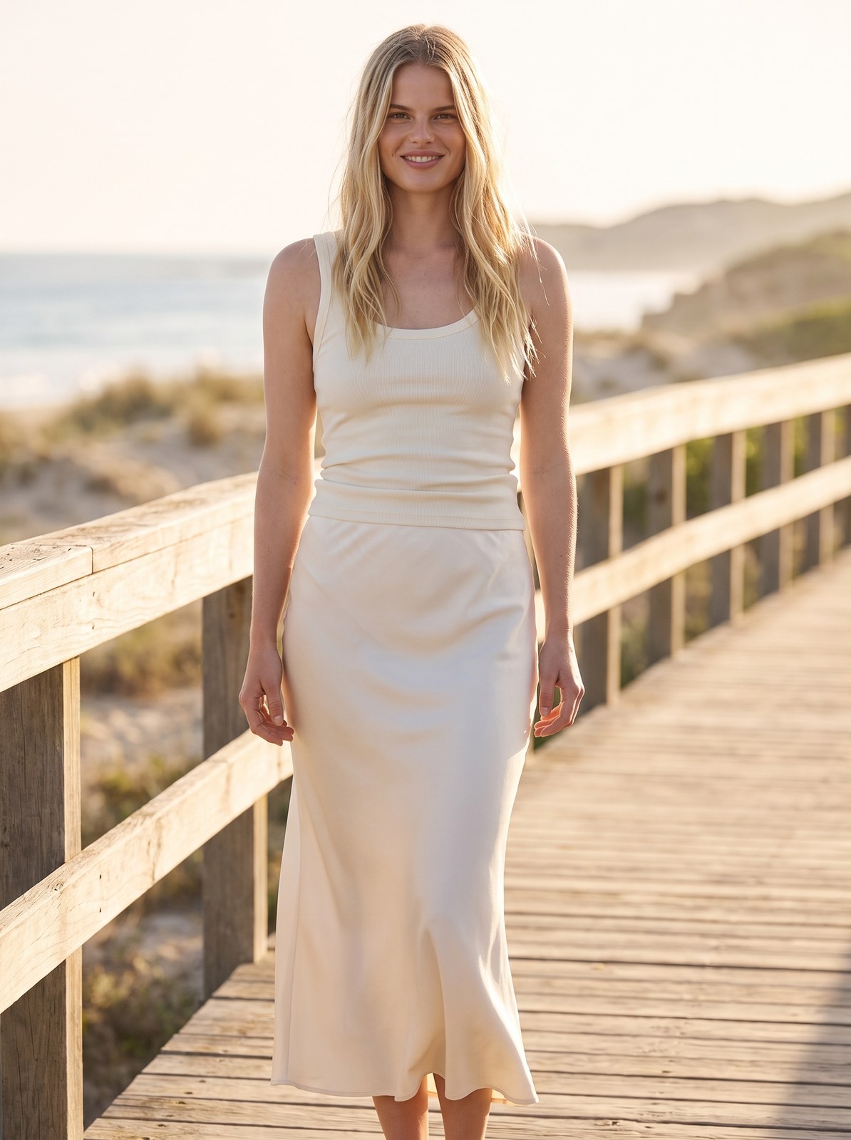 Alani Lustrous Cream Satin Midi Skirt by Riley Belle
