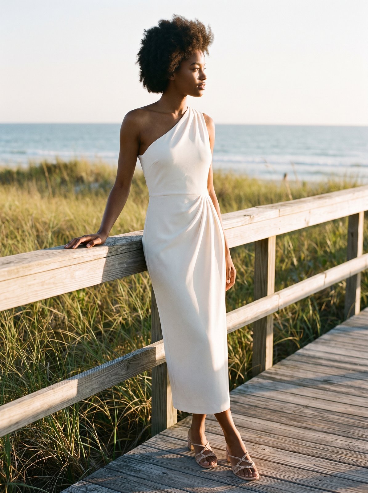 Ivory one shoulder wedding guest midi dress by Riley Belle