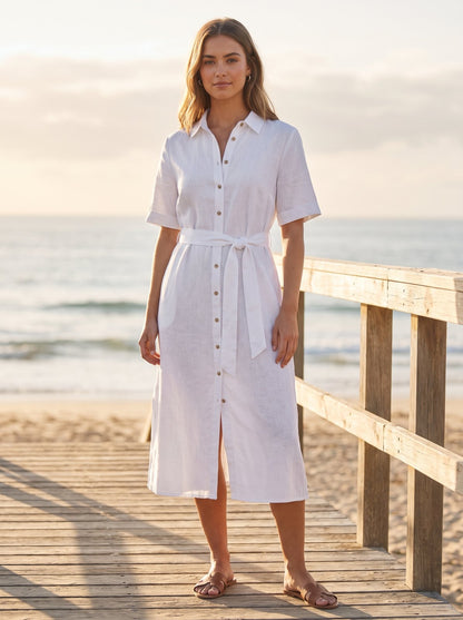 White linen shirt midi dress by Riley Belle