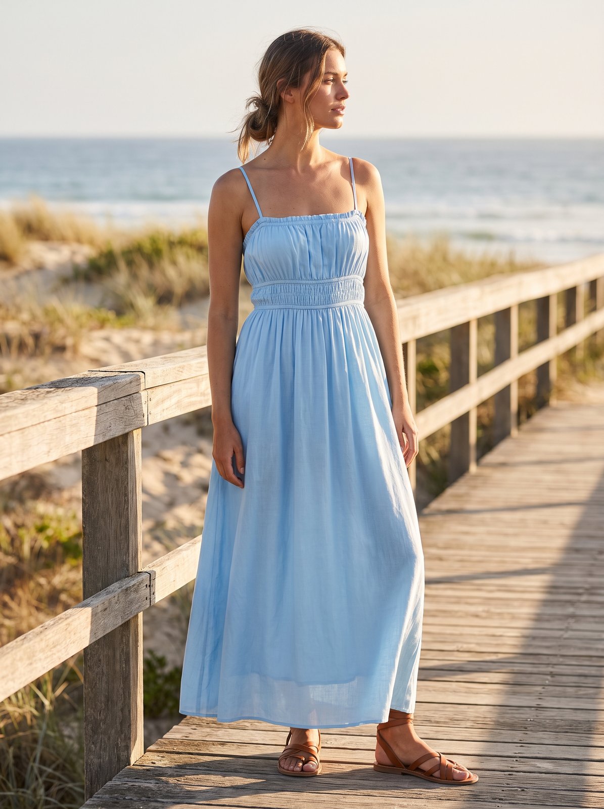 Sky blue shirred summer maxi dress by Riley Belle