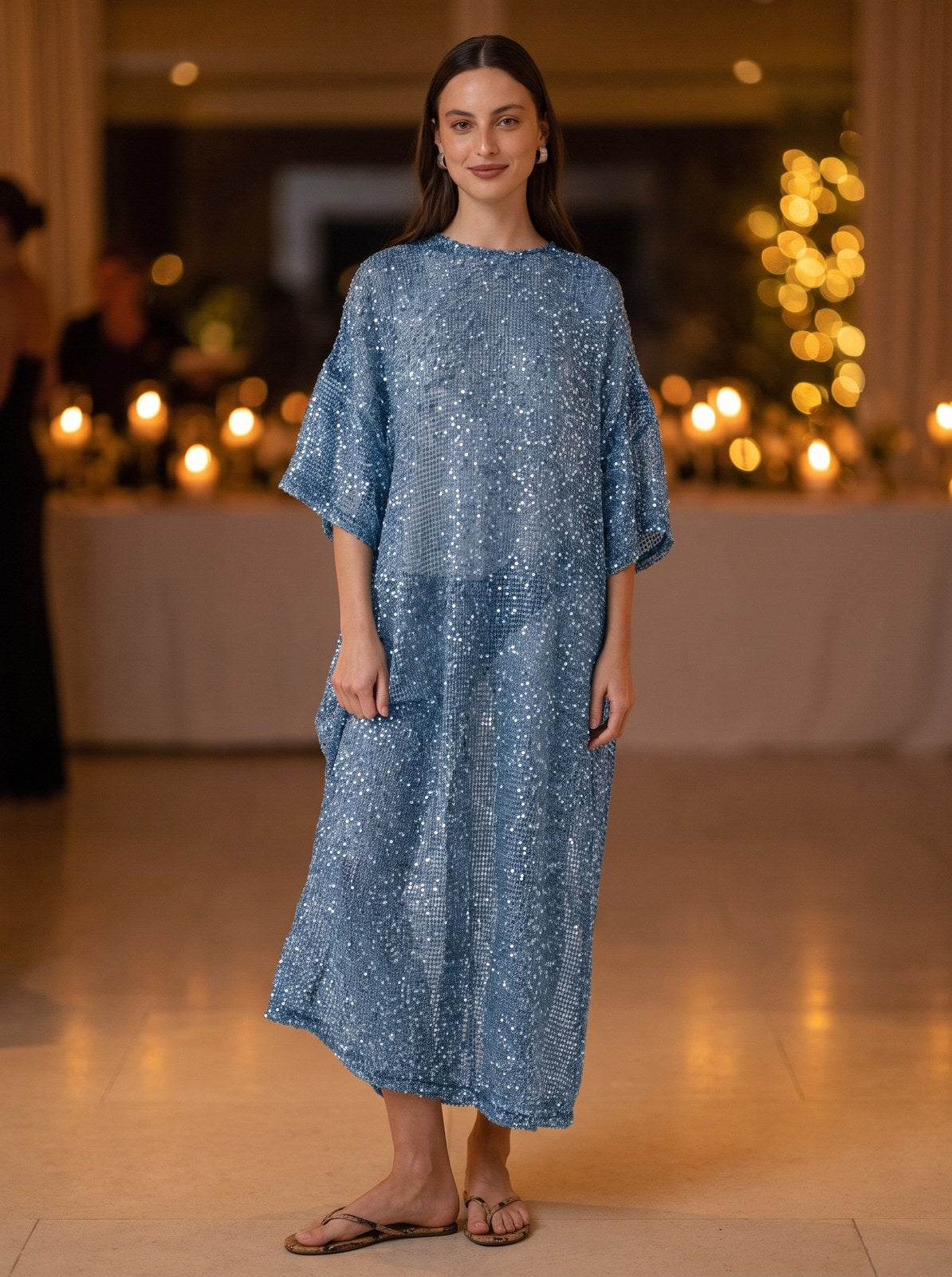 Blake Dazzling Blue Sequin Midi Dress by Riley Belle