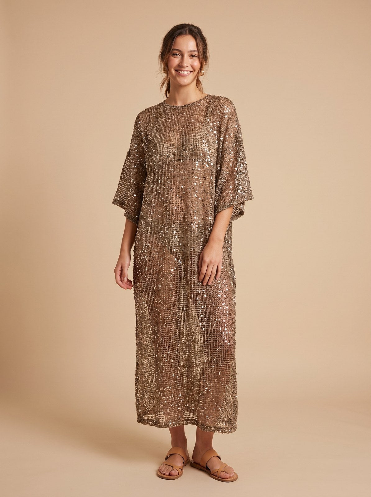 Blake Dazzling Mocha Sequin Midi Dress by Riley Belle