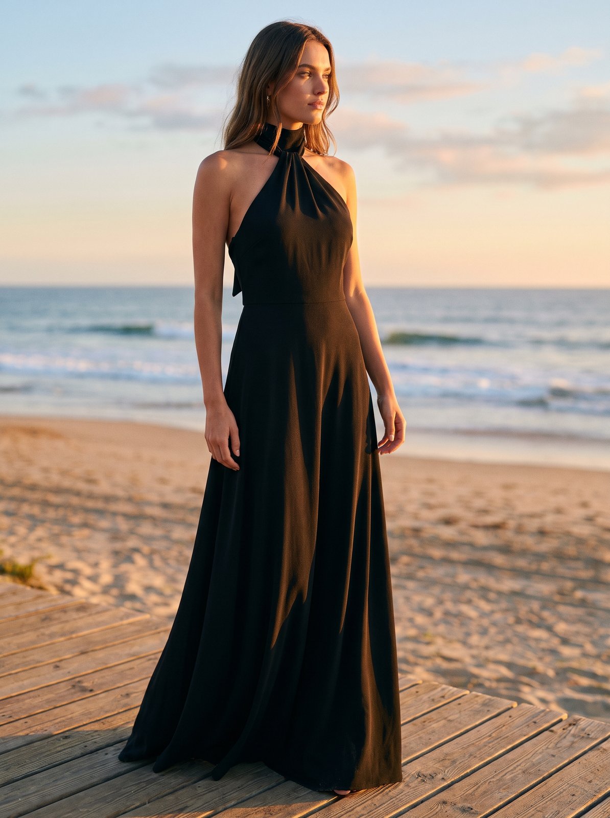 Black halter neck maxi dress by Riley Belle