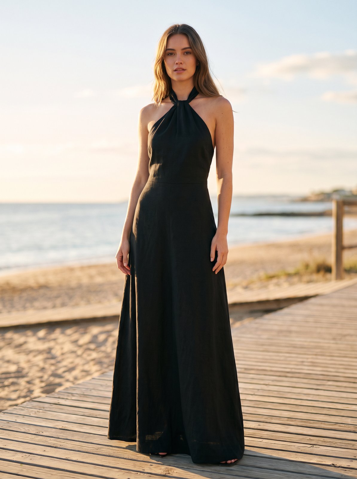 Black halter neck maxi dress by Riley Belle