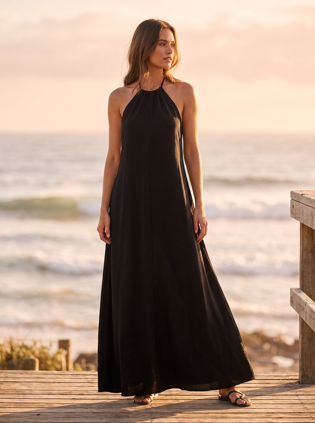 Black halter neck maxi dress by Riley Belle