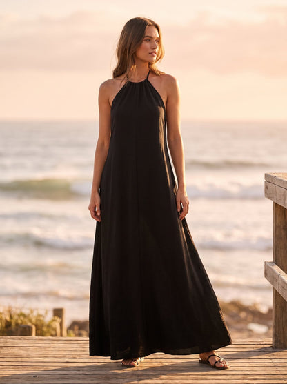Black halter neck maxi dress by Riley Belle