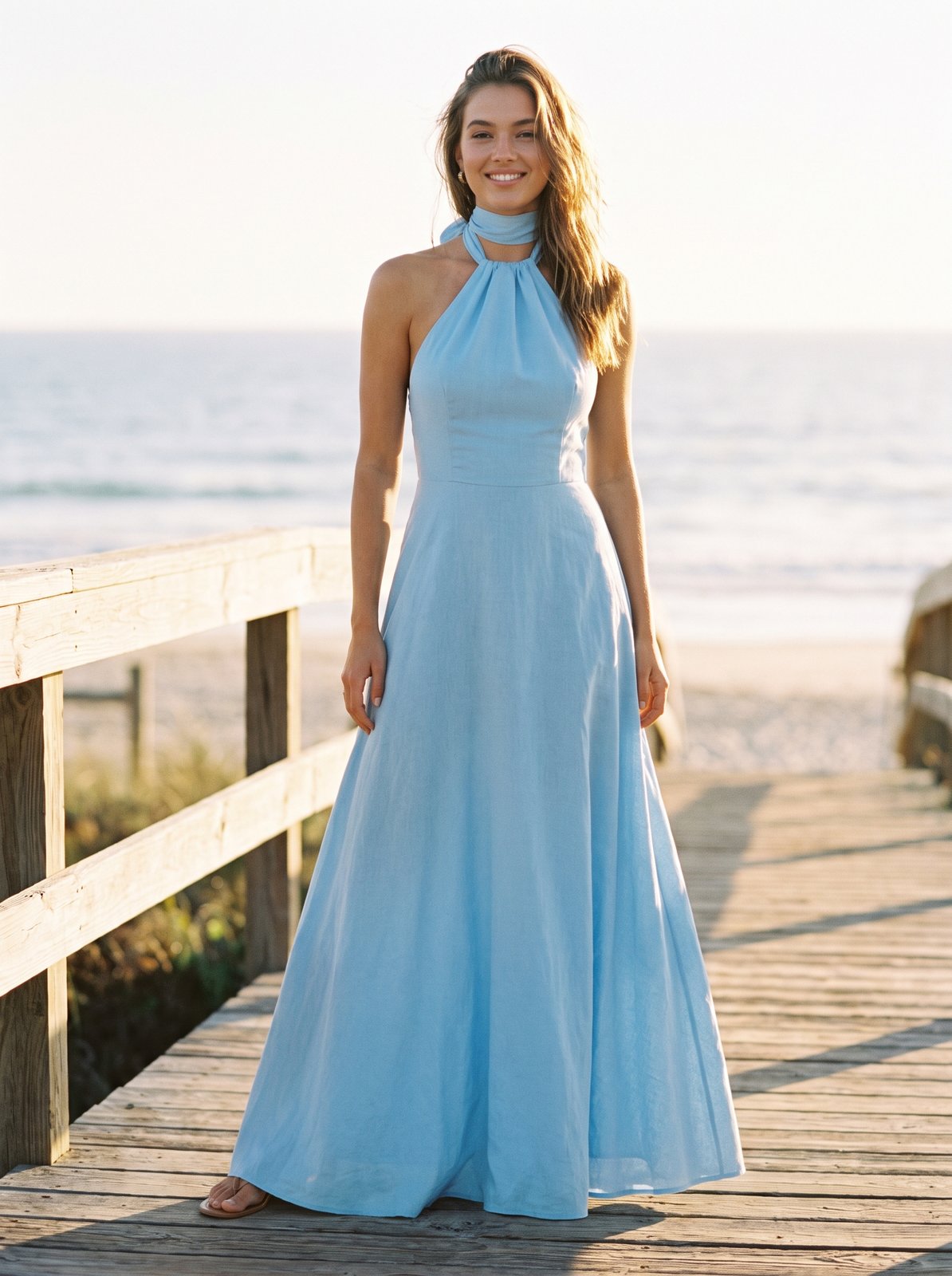 Sky blue halter neck maxi dress by Riley Belle