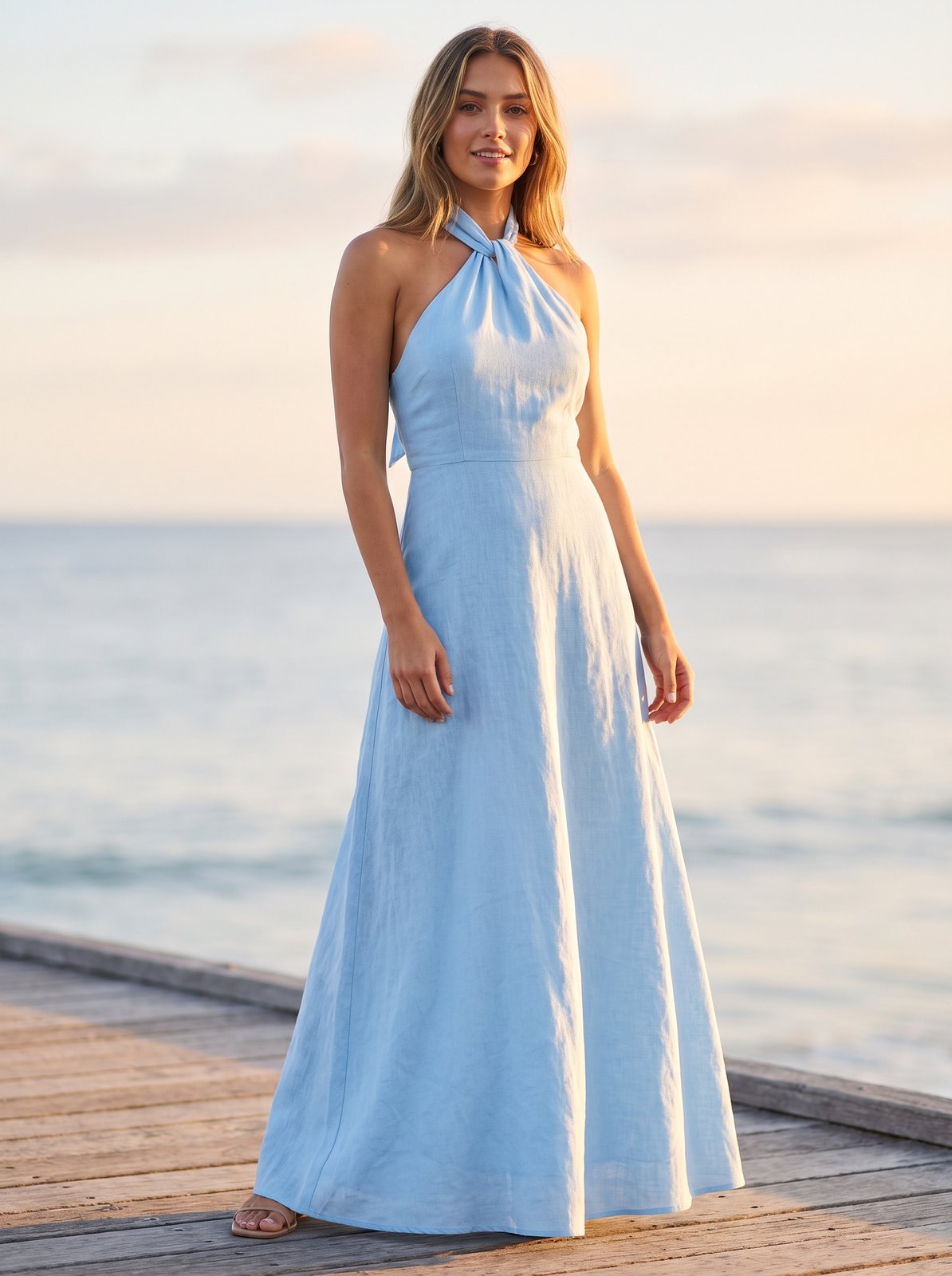 Sky blue halter neck maxi dress by Riley Belle