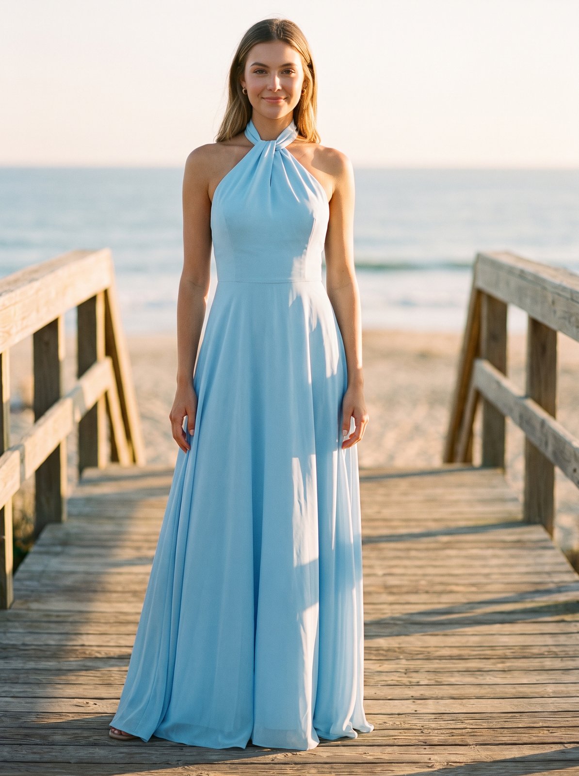 Sky blue halter neck maxi dress by Riley Belle