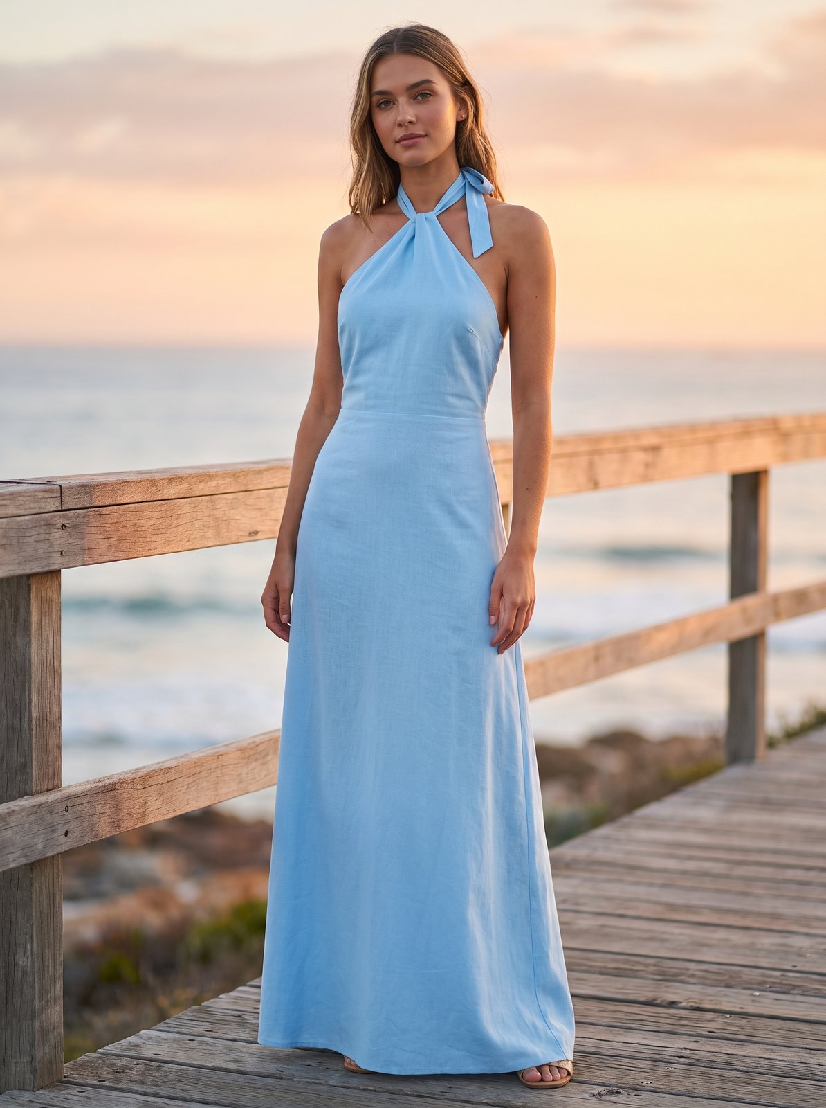 Sky blue halter neck maxi dress by Riley Belle