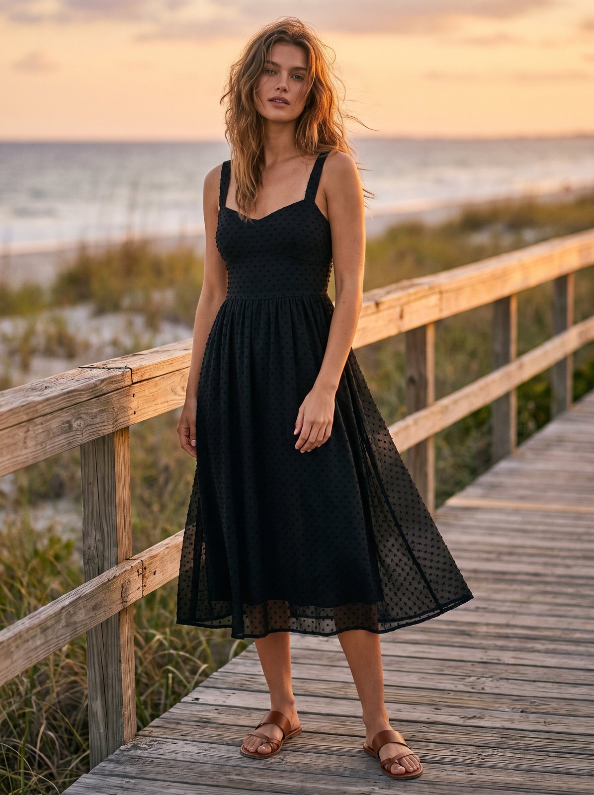 Black swiss dot cocktail midi dress by Riley Belle