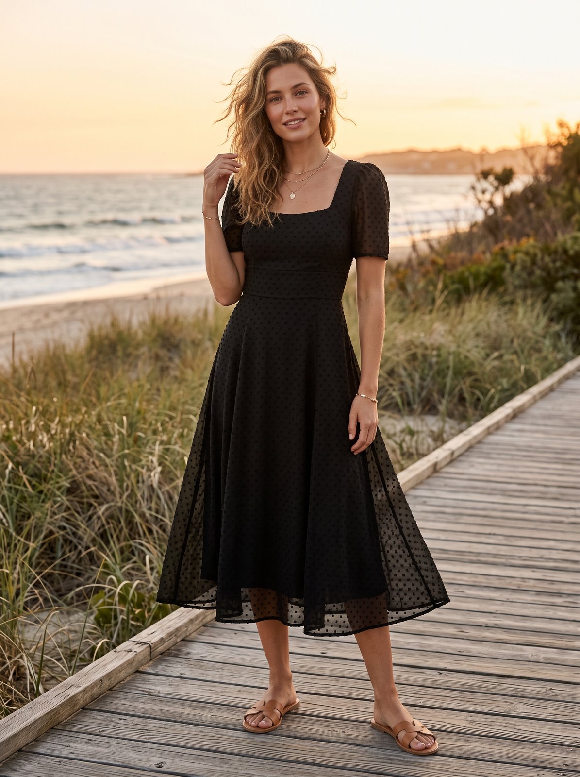 Black swiss dot cocktail midi dress by Riley Belle