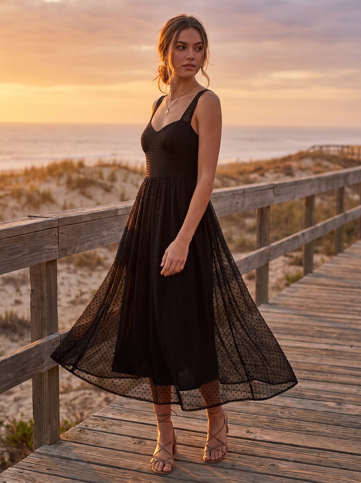 Black swiss dot cocktail midi dress by Riley Belle
