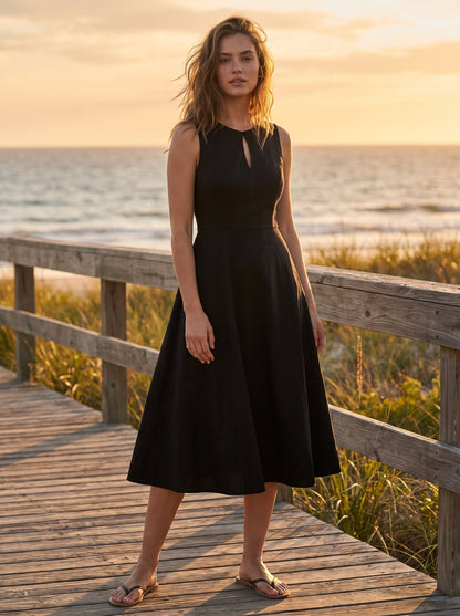 Black keyhole cocktail midi dress by Riley Belle