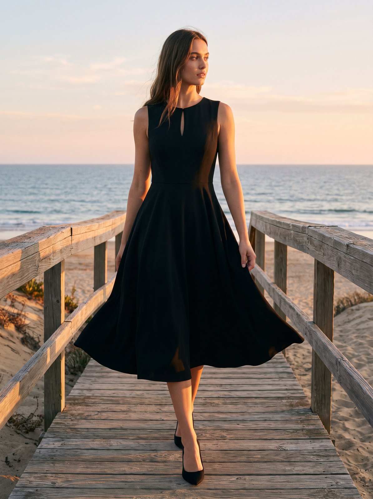 Black keyhole cocktail midi dress by Riley Belle