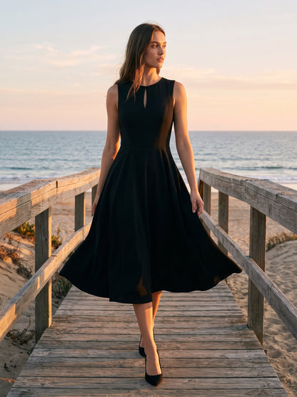 Black keyhole cocktail midi dress by Riley Belle