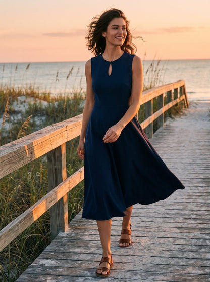 Navy keyhole cocktail midi dress by Riley Belle