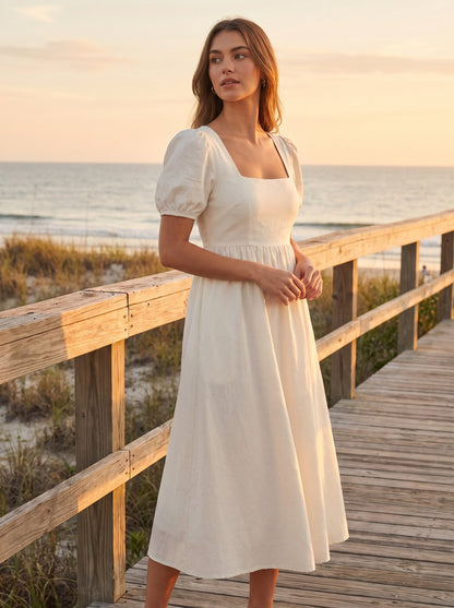 Ivory puff sleeve midi dress by Riley Belle