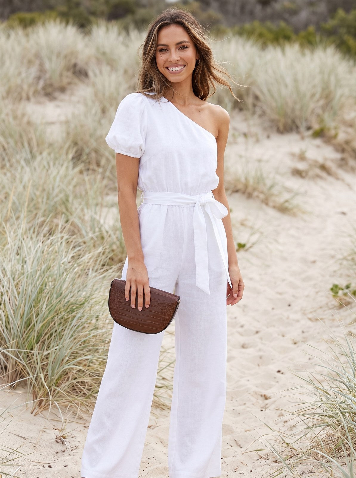Eden Relaxed Linen Wide Leg White Jumpsuit by Riley Belle
