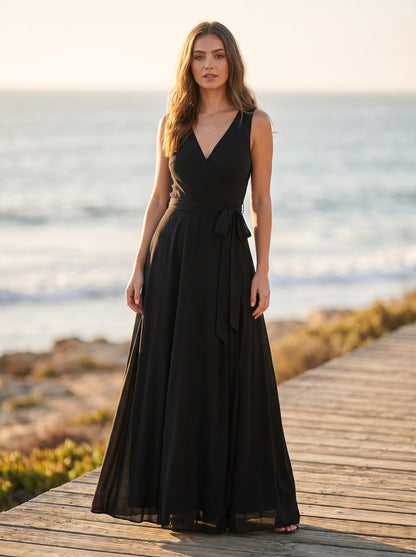 Black wrap maxi dress by Riley Belle