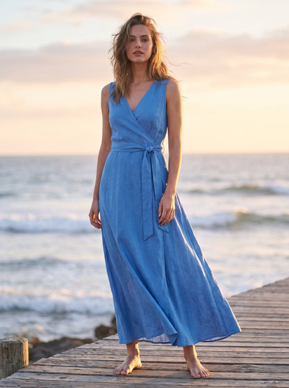 Blue wrap maxi dress by Riley Belle