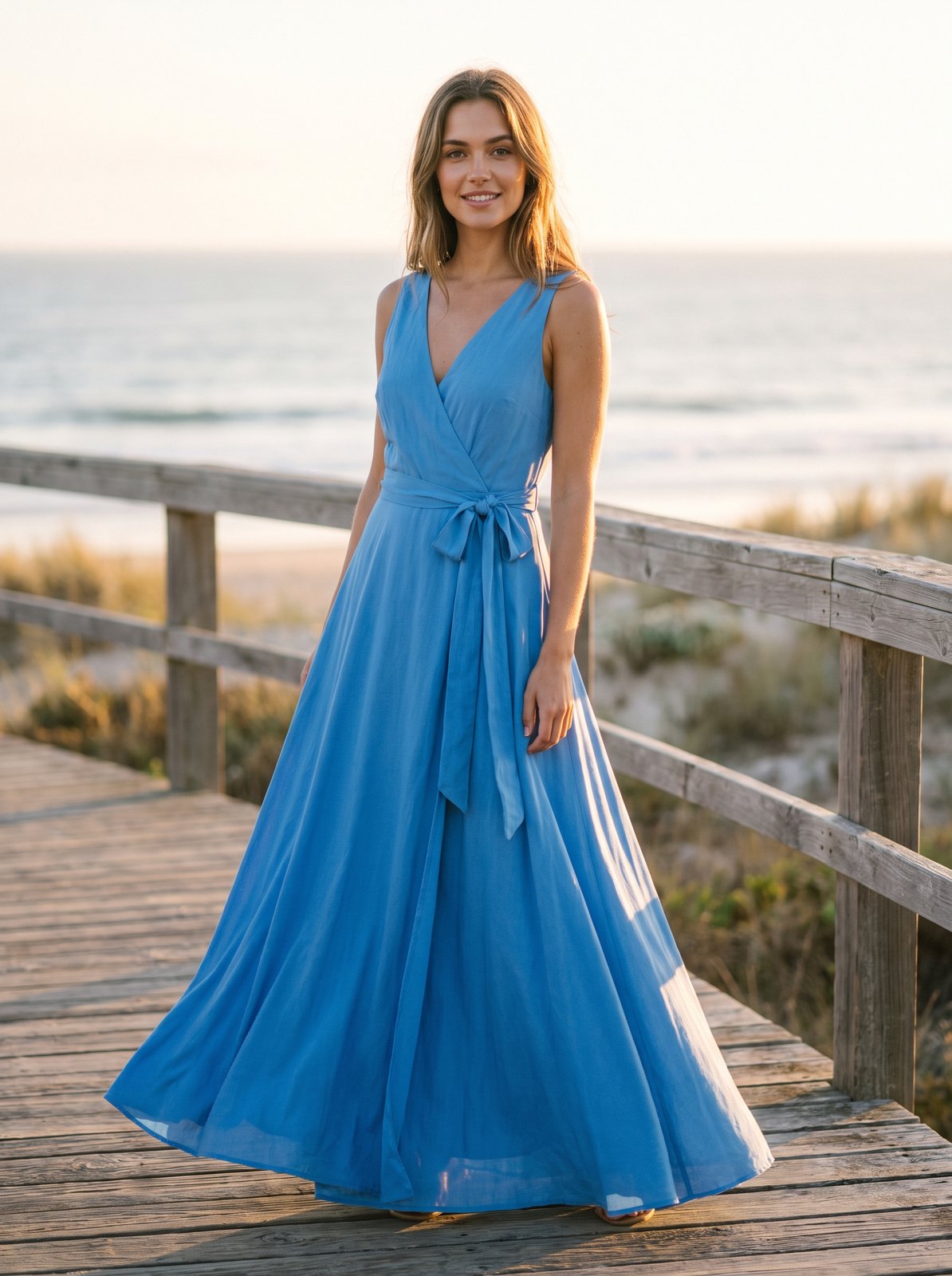 Blue wrap maxi dress by Riley Belle