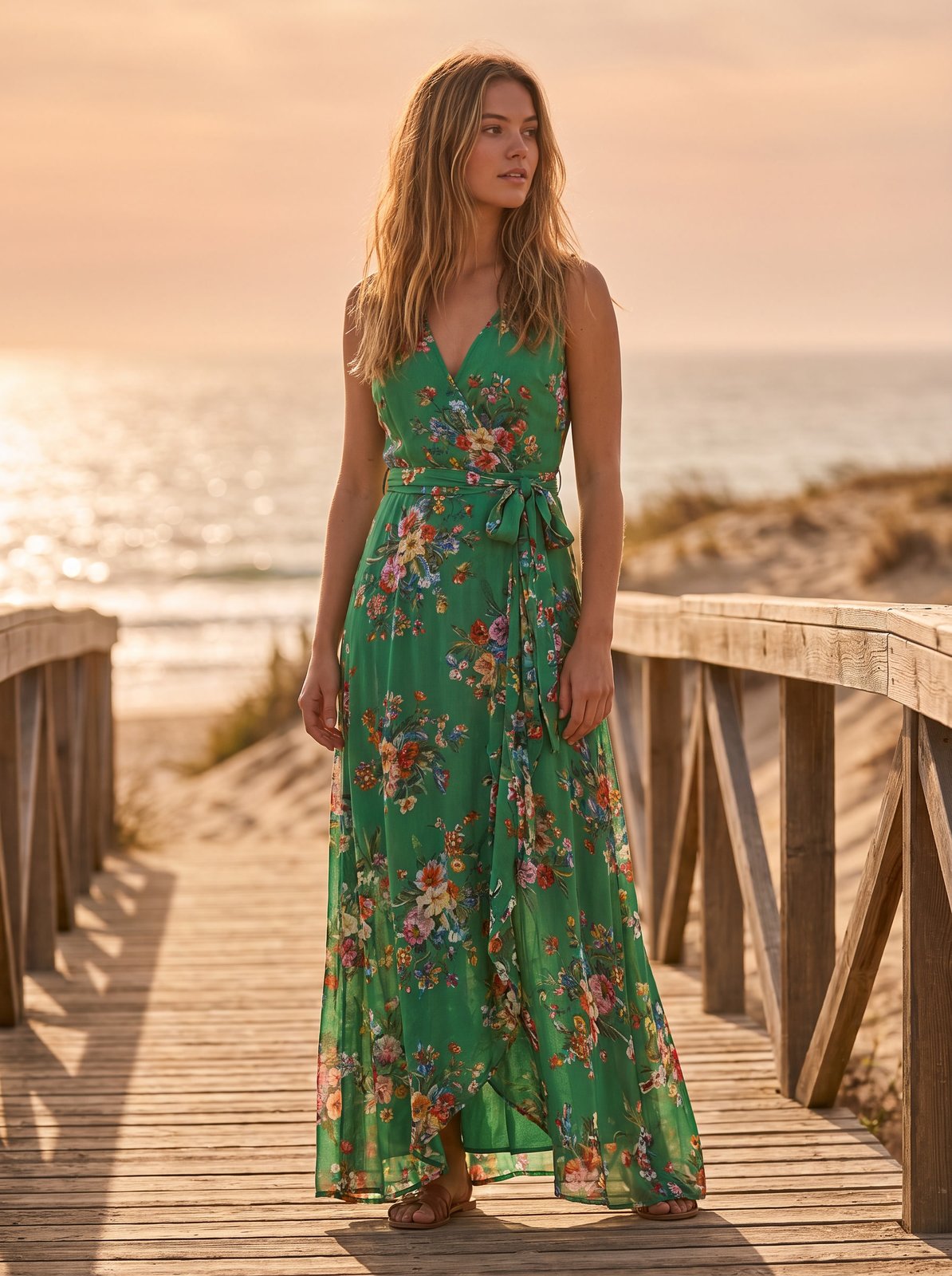 Green floral wrap maxi dress by Riley Belle