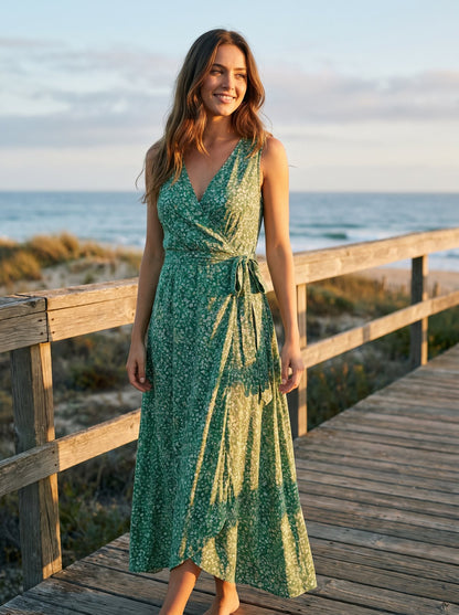 Green floral wrap maxi dress by Riley Belle