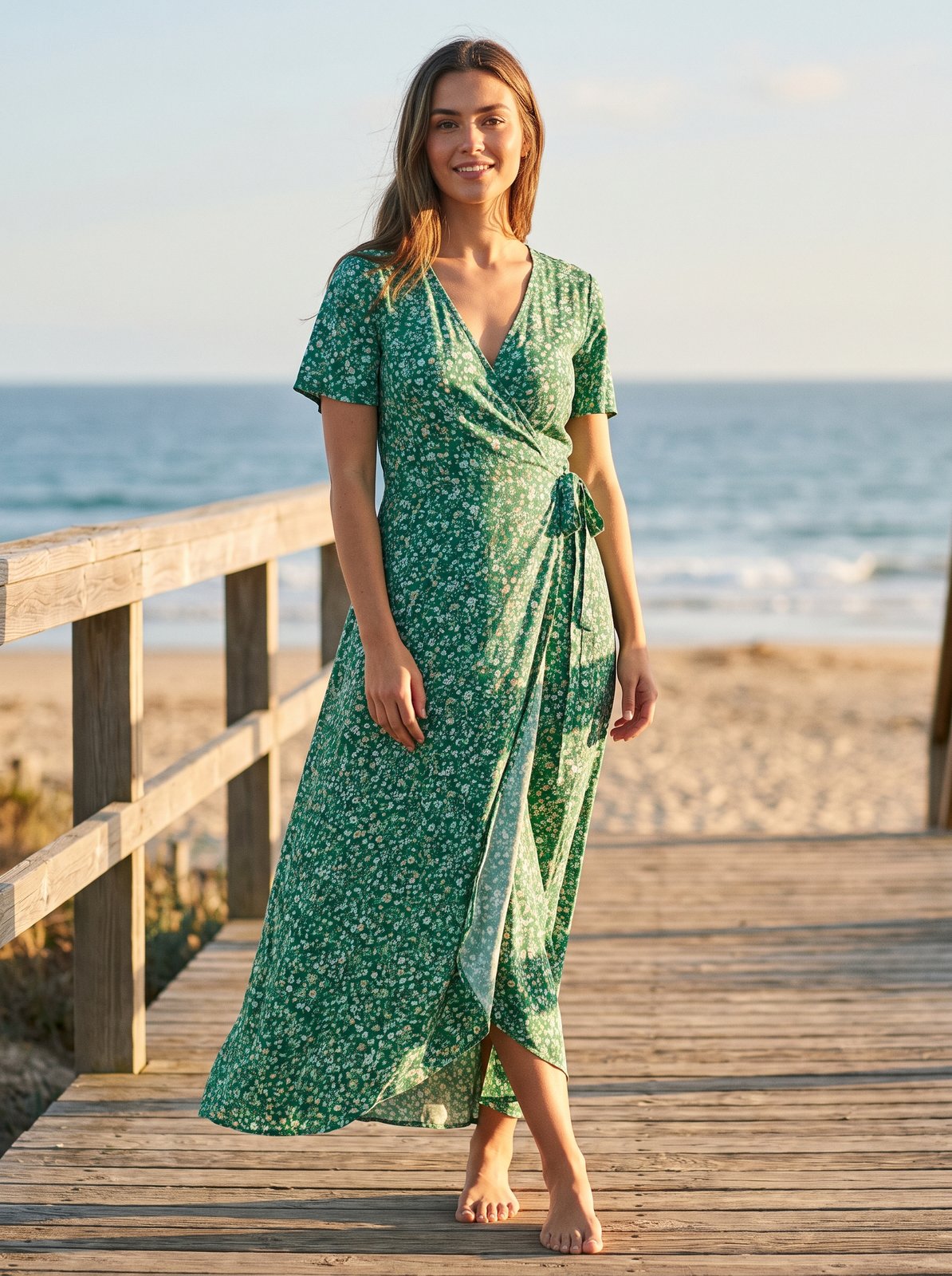 Green floral wrap maxi dress by Riley Belle