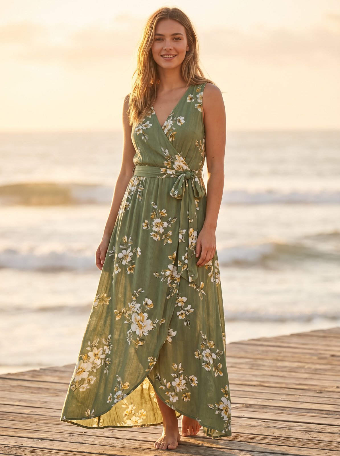 Green floral wrap maxi dress by Riley Belle