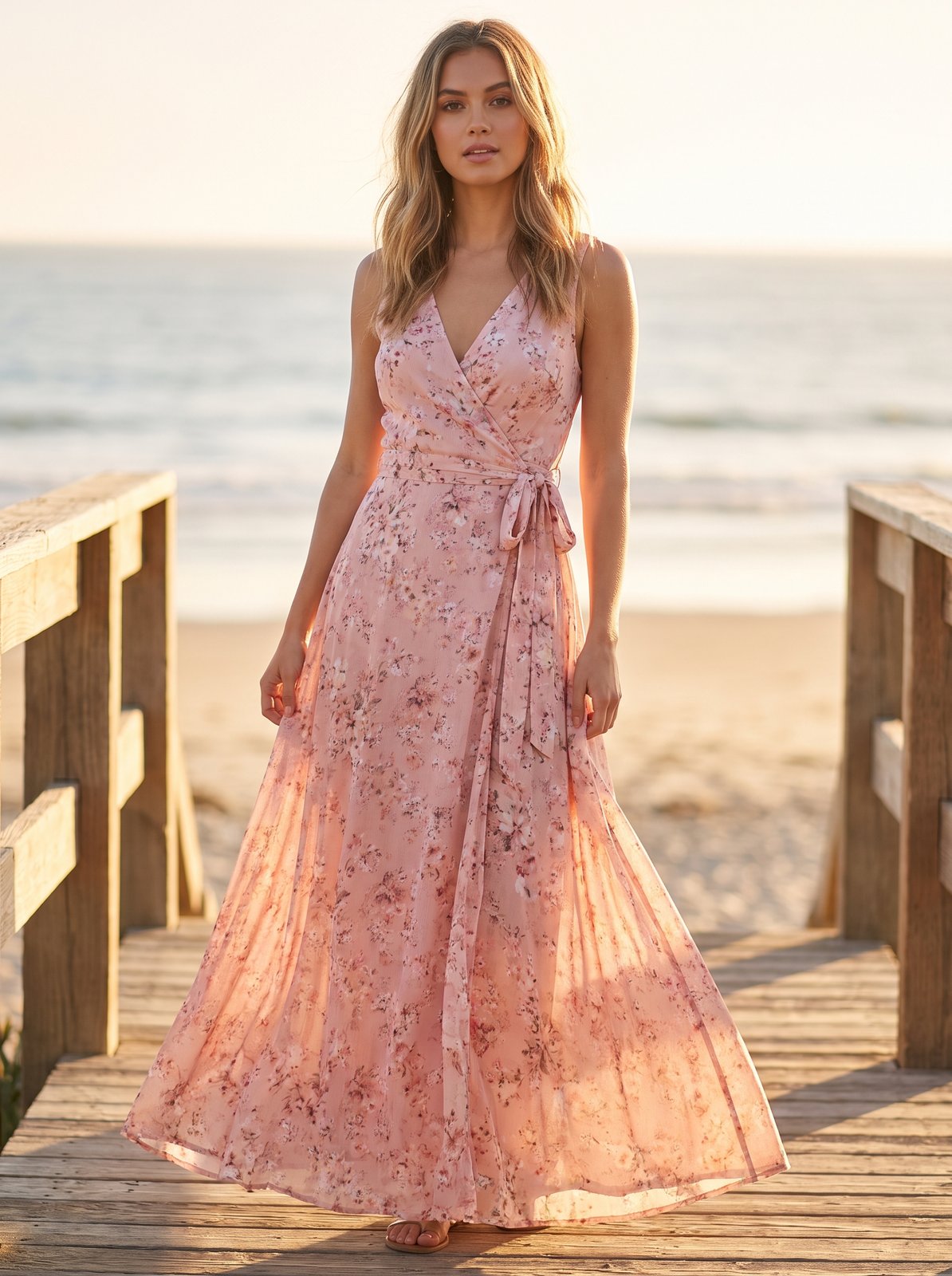 Pink floral wrap maxi dress by Riley Belle