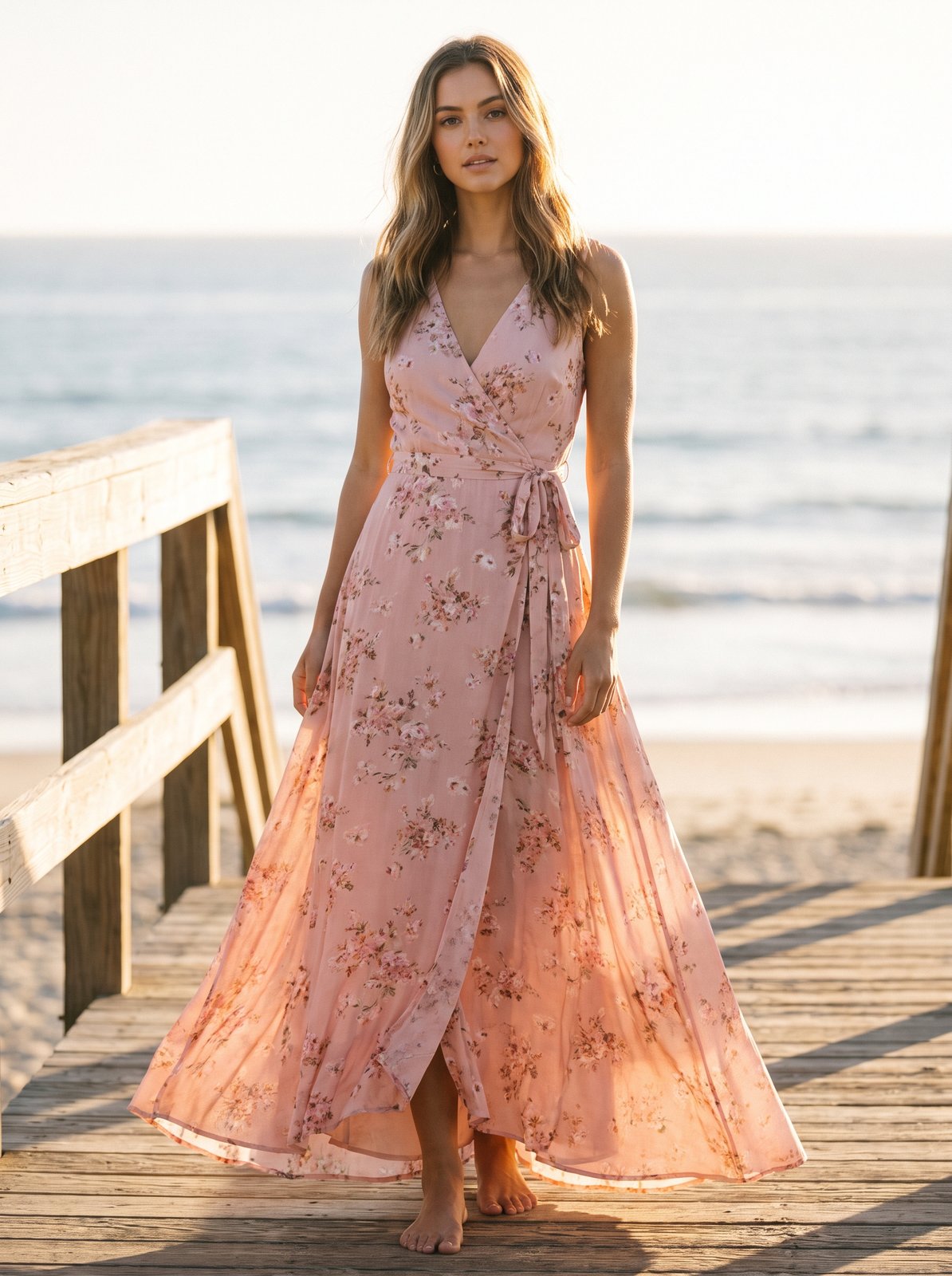 Pink floral wrap maxi dress by Riley Belle
