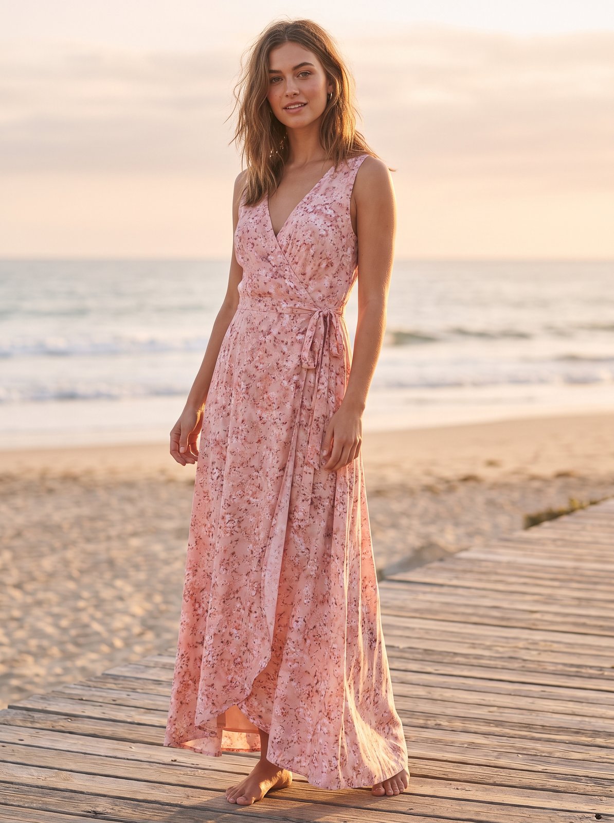 Pink floral wrap maxi dress by Riley Belle