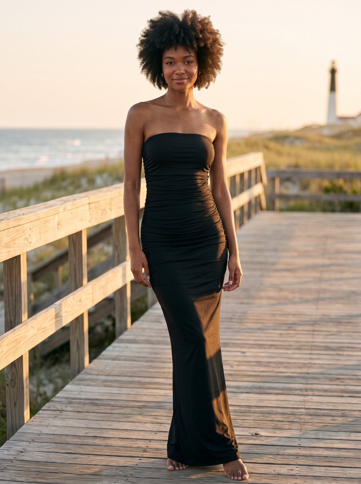 Black strapless ruched maxi dress by Riley Belle