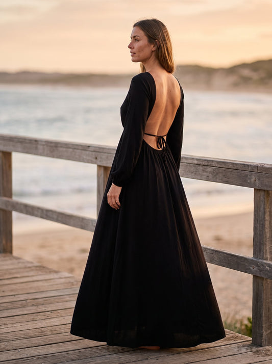 Etta Timeless Black Backless Maxi Dress by Riley Belle