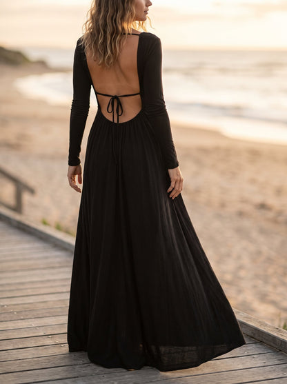 Etta Timeless Black Backless Maxi Dress by Riley Belle