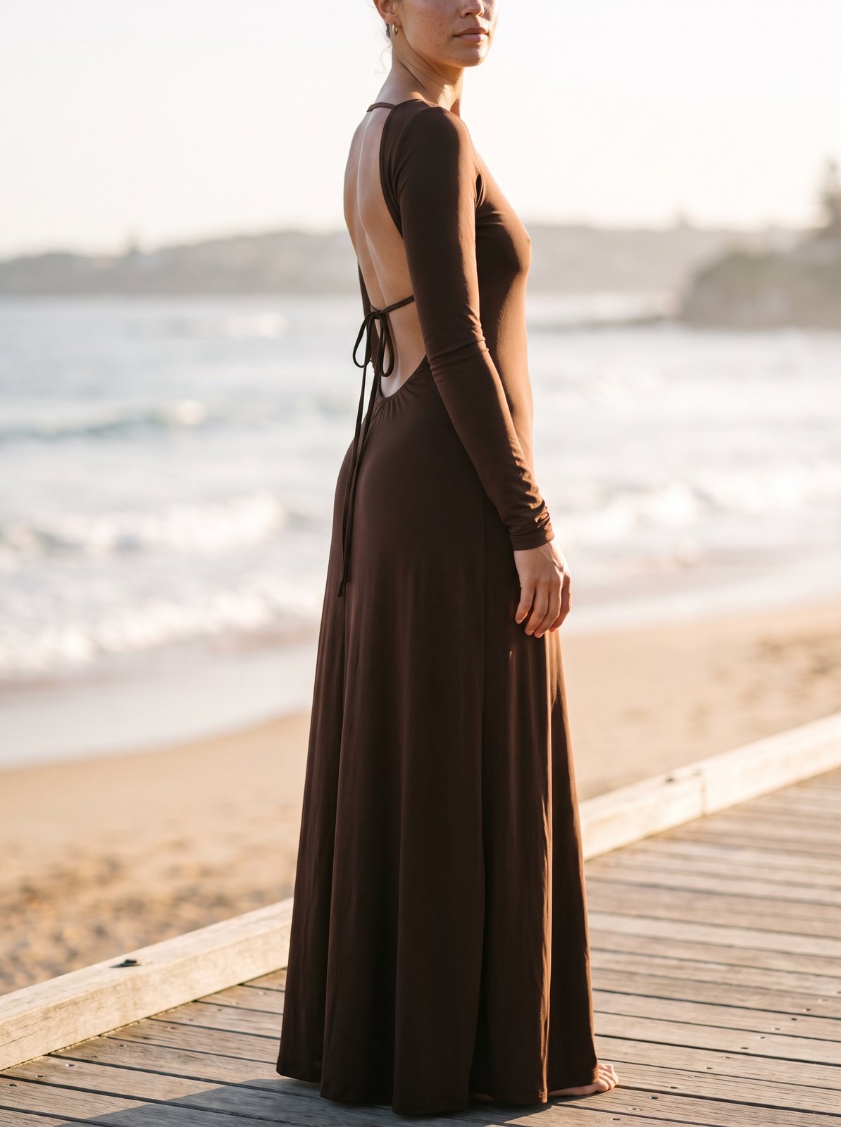 Etta Timeless Chocolate Brown Backless Maxi Dress by Riley Belle