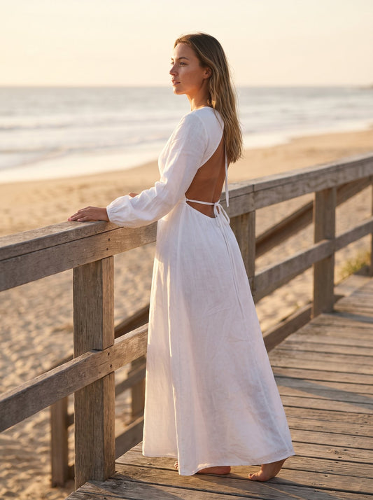Etta Timeless White Backless Maxi Dress by Riley Belle