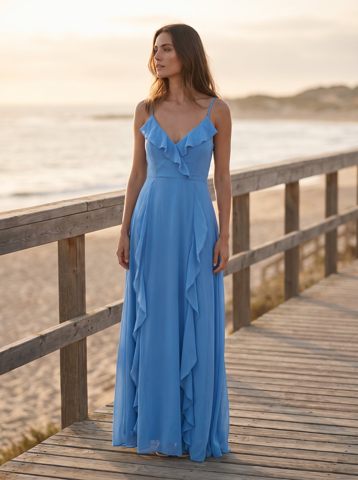 Blue ruffle summer maxi dress by Riley Belle