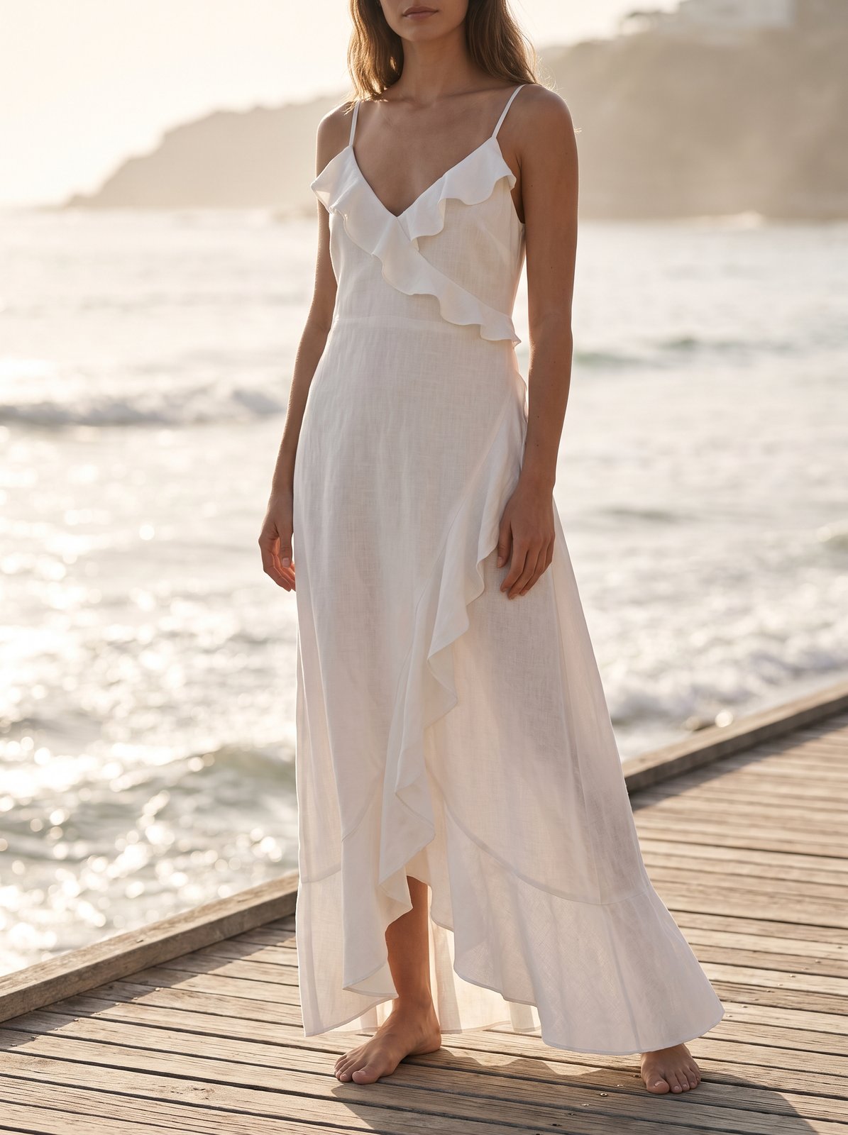 White ruffle summer maxi dress by Riley Belle